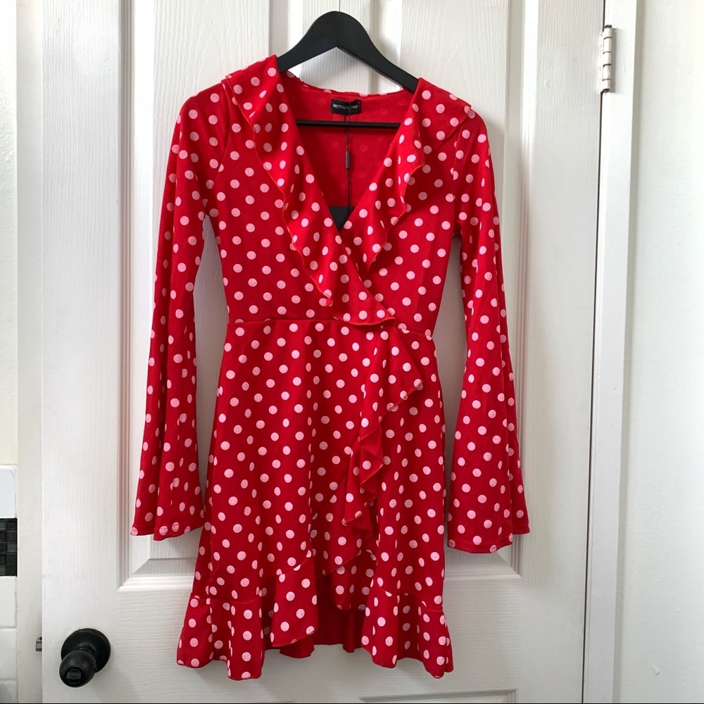 PrettyLittleThing polka dot wrap dress
